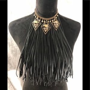 Long black Leather necklace